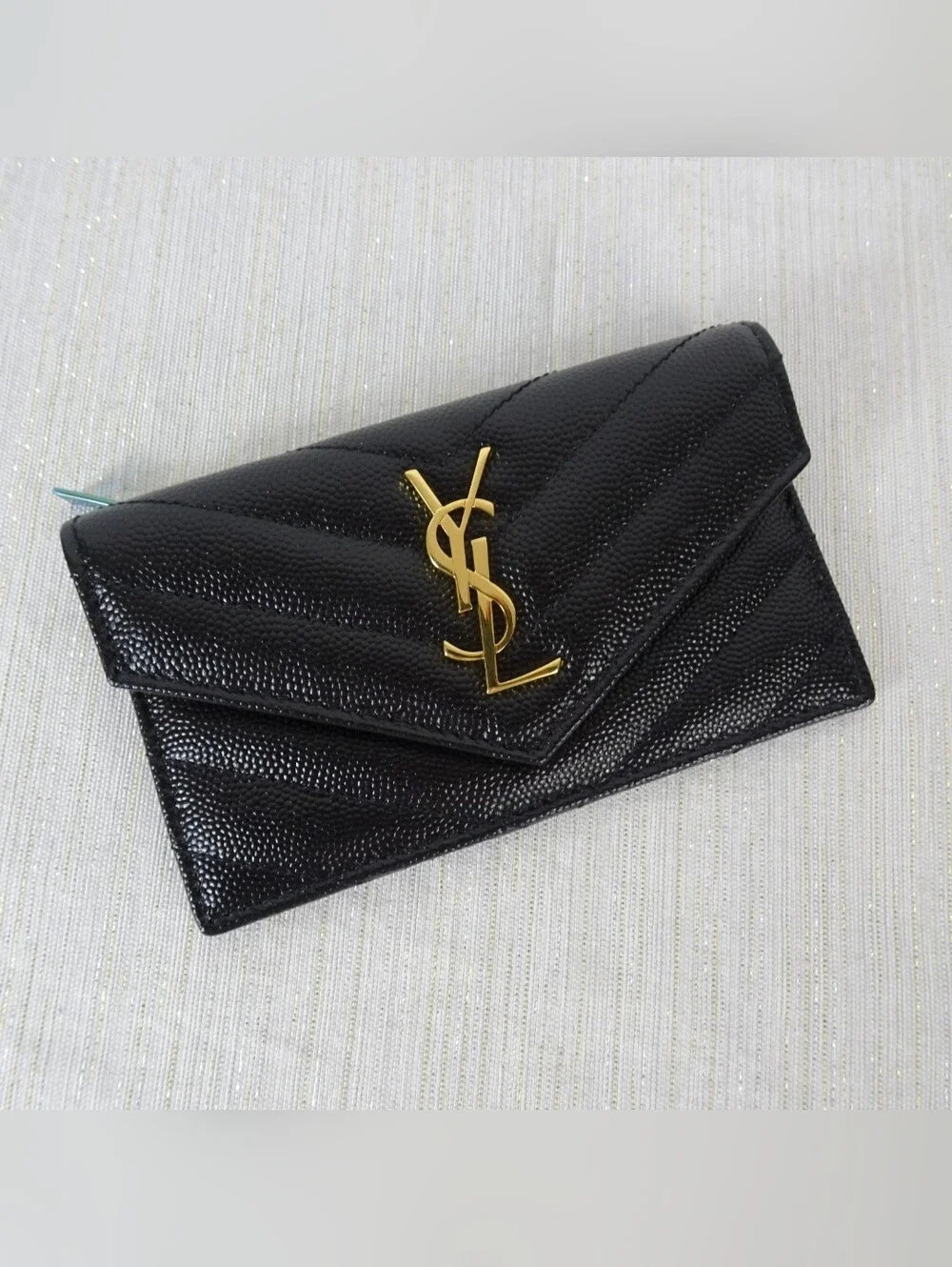 YSL Saint Laurent Monogram Card Holder Wallet Matelasse Chevron Grain Leather